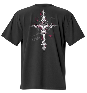 “CRUCIFIX BUTTERFLY” Oversized Faded T-Shirt - Nexore