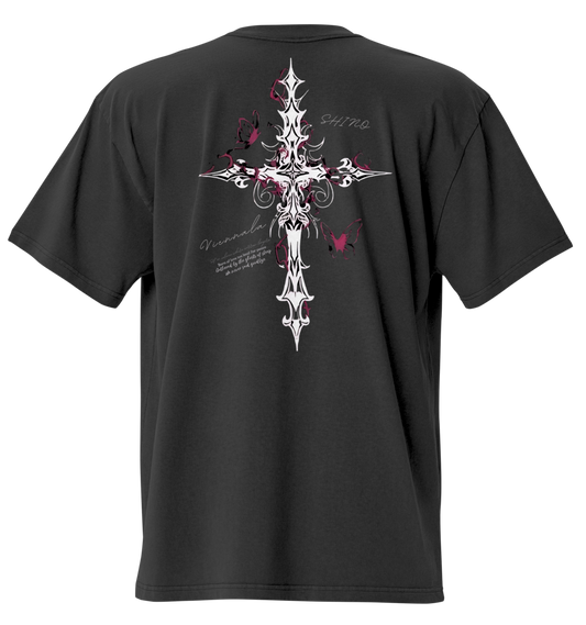 “CRUCIFIX BUTTERFLY” Oversized Faded T-Shirt - Nexore