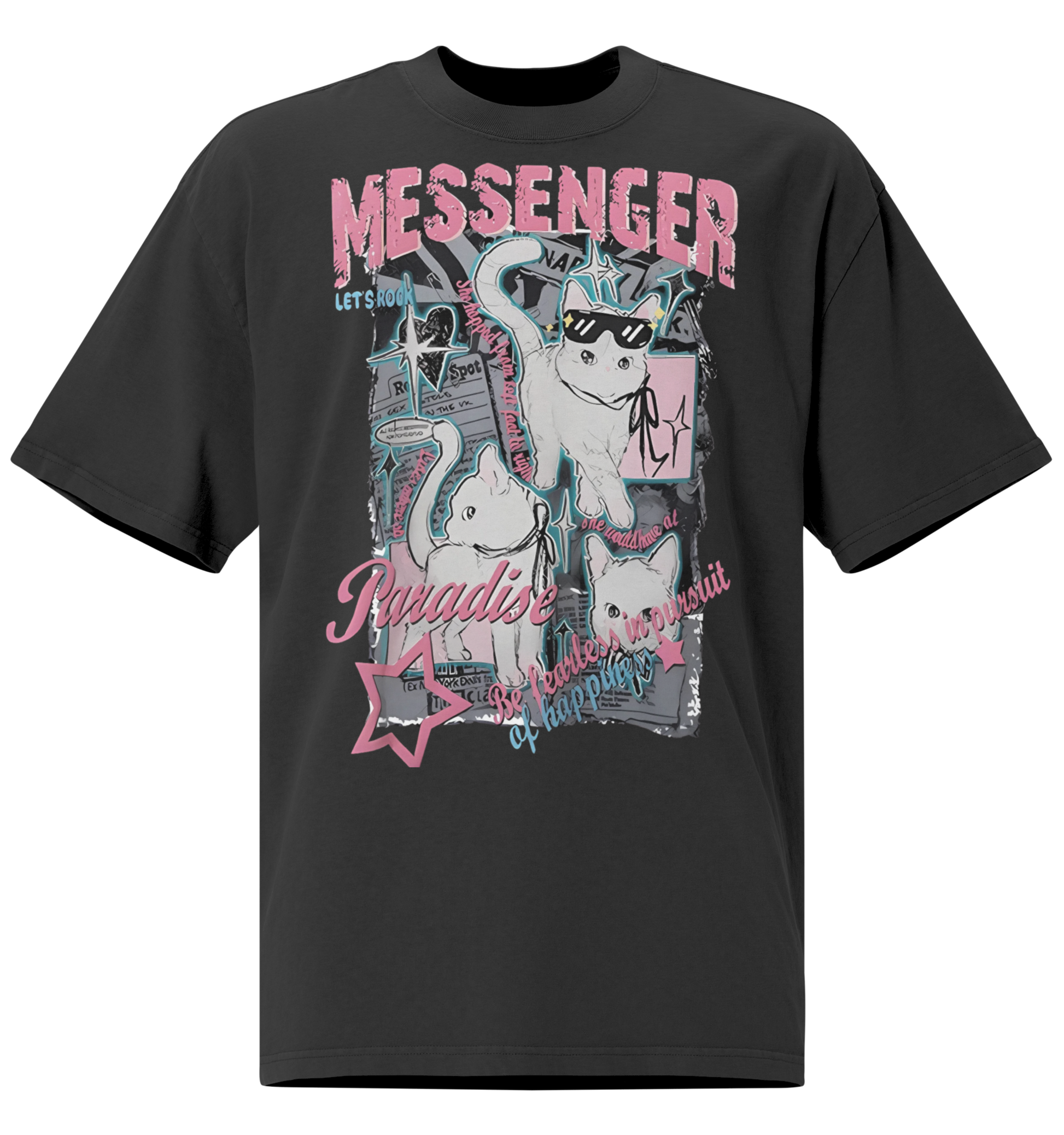 "MESSENGER // Cat Street Dreams" Oversized Faded T-Shirt – SHINO DESIGN - Nexore