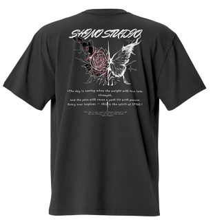 T-shirt Oversize “Shino Studios – Rosa e Farfalla” - Faded Black - Nexore