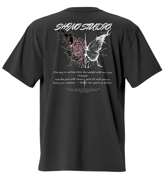 T-shirt Oversize “Shino Studios – Rosa e Farfalla” - Faded Black - Nexore